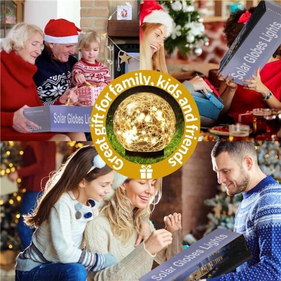 Solar Globe Lights Outdoor Waterproof-Solar Balls for Garden-Cracked Glass Ball - Picture 6 of 7